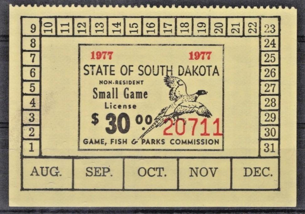 South Dakota SD-SGN18 MNH $30 Small Game 1977 Non-Resident License ZAYIX