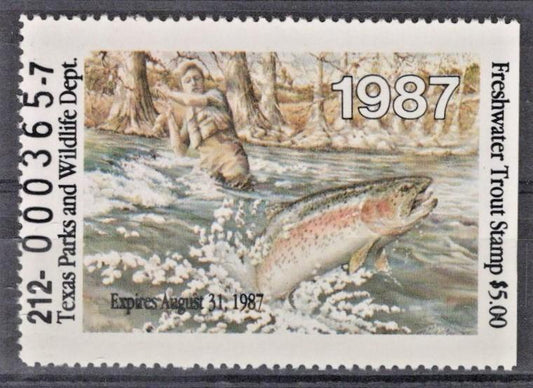 Texas TXT2 MNH $5 Freshwater Trout 1987 Stamp License ZAYIX