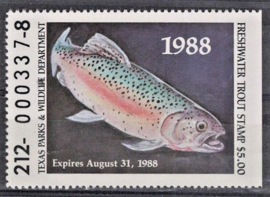 Texas TXT3 MNH $5 Freshwater Trout 1988 Stamp License ZAYIX