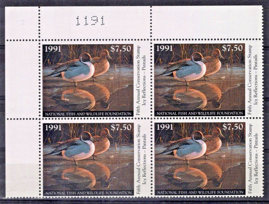 Nat. Fish & Wildlife Foundation Plate Block NFWF5 MNH 1991 $7.50 Pintails ZAYIX