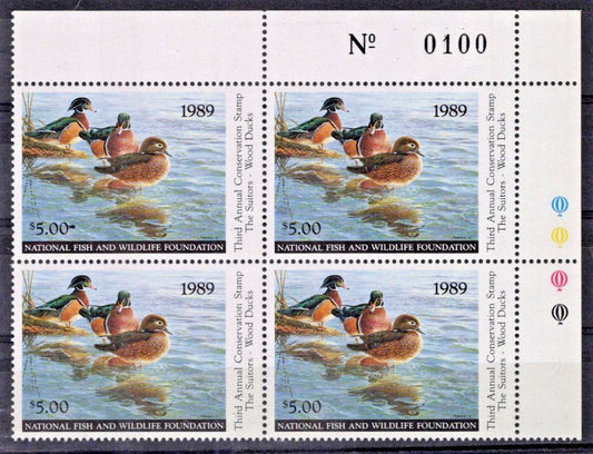 Nat. Fish & Wildlife Foundation Plate Block NFWF3 MNH 1989 $5 Wood Ducks ZAYIX