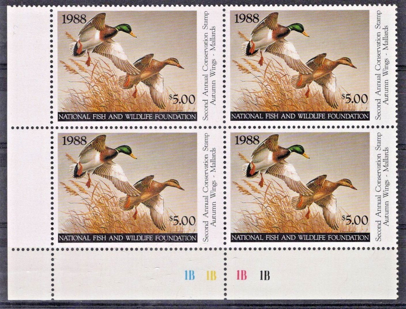 National Fish & Wildlife Foundation Block NFWF2 MNH 1988 $5 Mallards ZAYIX