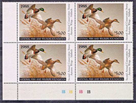 National Fish & Wildlife Foundation Block NFWF2 MNH 1988 $5 Mallards ZAYIX