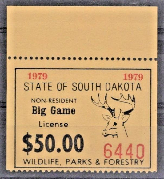 South Dakota SD-BGN21 MNH 1979 $50 Non-Resident Big Game License ZAYIX