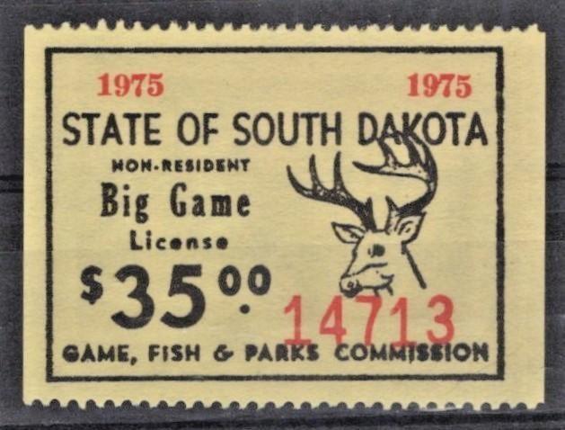 South Dakota SD-BGN17a MNH 1975 $35 Non-Resident Big Game License ZAYIX