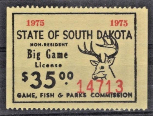 South Dakota SD-BGN17a MNH 1975 $35 Non-Resident Big Game License ZAYIX