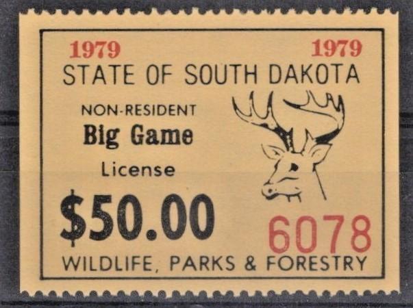 South Dakota SD-BGN21 MNH 1979 $50 Non-Resident Big Game License ZAYIX