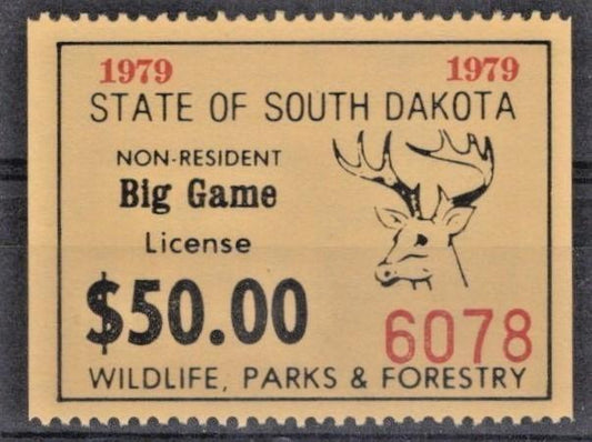 South Dakota SD-BGN21 MNH 1979 $50 Non-Resident Big Game License ZAYIX