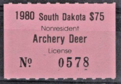 South Dakota SD-DAN21 MNH 1980 $75 Non-Resident Archery Deer License ZAYIX