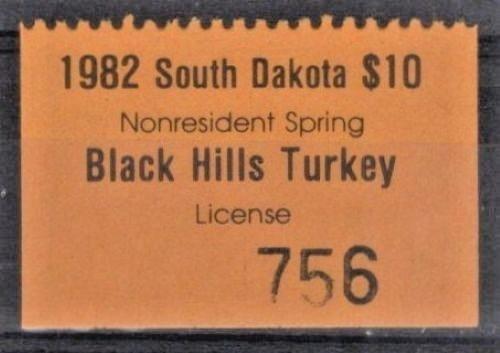 South Dakota SD-BTKSN2 MNH 1982 $10 Non-Resident Spring Turkey License ZAYIX