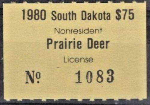 South Dakota SD-DPN1 MNH 1980 $75 Non-Resident Prairie Deer License ZAYIX