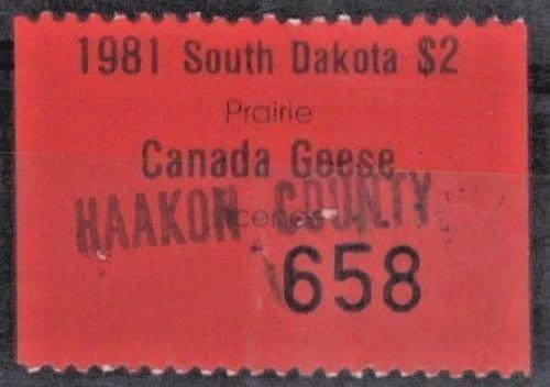 South Dakota SD-WPCG8b Used 1981 $2 Prairie Canada Goose License ZAYIX