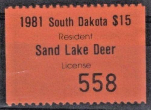 South Dakota SD-DSL7 MNH 1981 $15 Resident Sand Lake Refuge Deer License ZAYIX