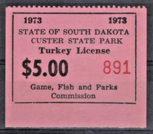 South Dakota SD-TKCP3 MNH 1973 $5 Custer State Park Turkey License ZAYIX