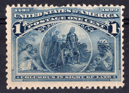 US 230 MNH FVF 1c Deep Blue Columbus in Sight of Land - short perf ZAYIX