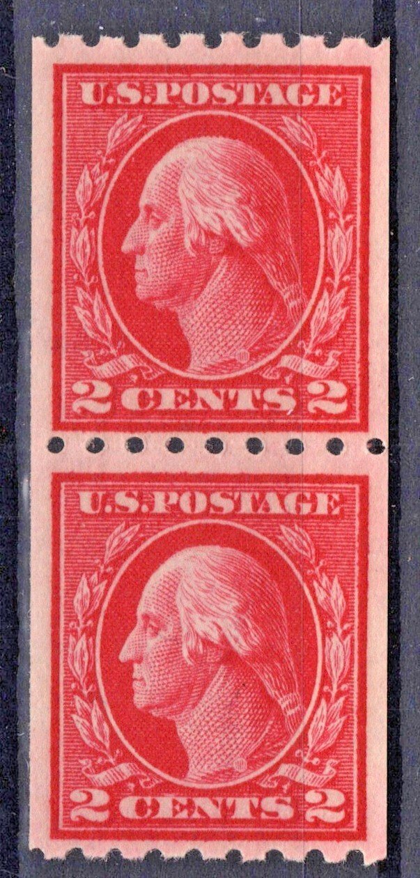 US 411 MNH VF 1912 2c carmine George Washington Coil Pair, Perf 8 1/2 ZAYIX