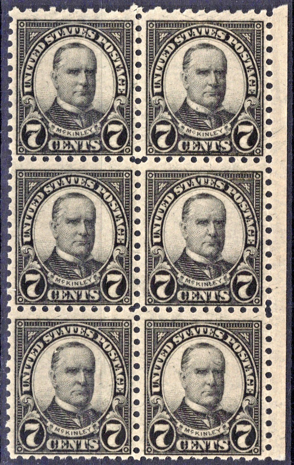 US 588 MNH FVF 1926 7c Black McKinley Block, Rotary Press, Perf 10 ZAYIX