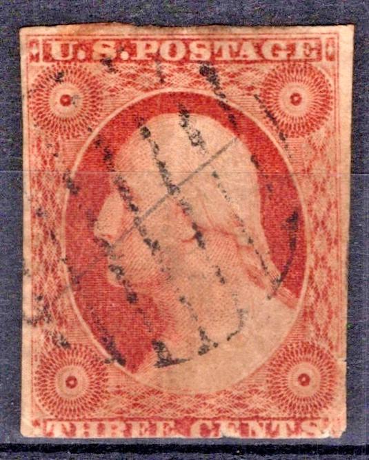US 10A Used Faults 1851 3c Org Brown, Type II right inner line only recut ZAYIX