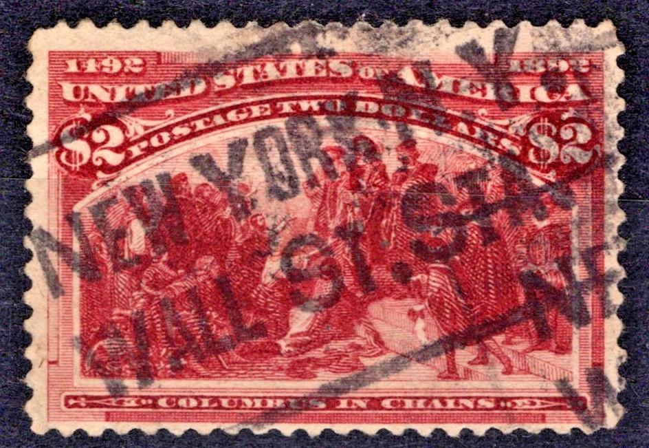 US 242 Used FVF 1893 $2 brw red Columbus in Chains Wall St Station Cancel ZAYIX