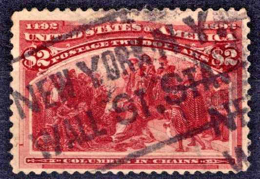 US 242 Used FVF 1893 $2 brw red Columbus in Chains Wall St Station Cancel ZAYIX