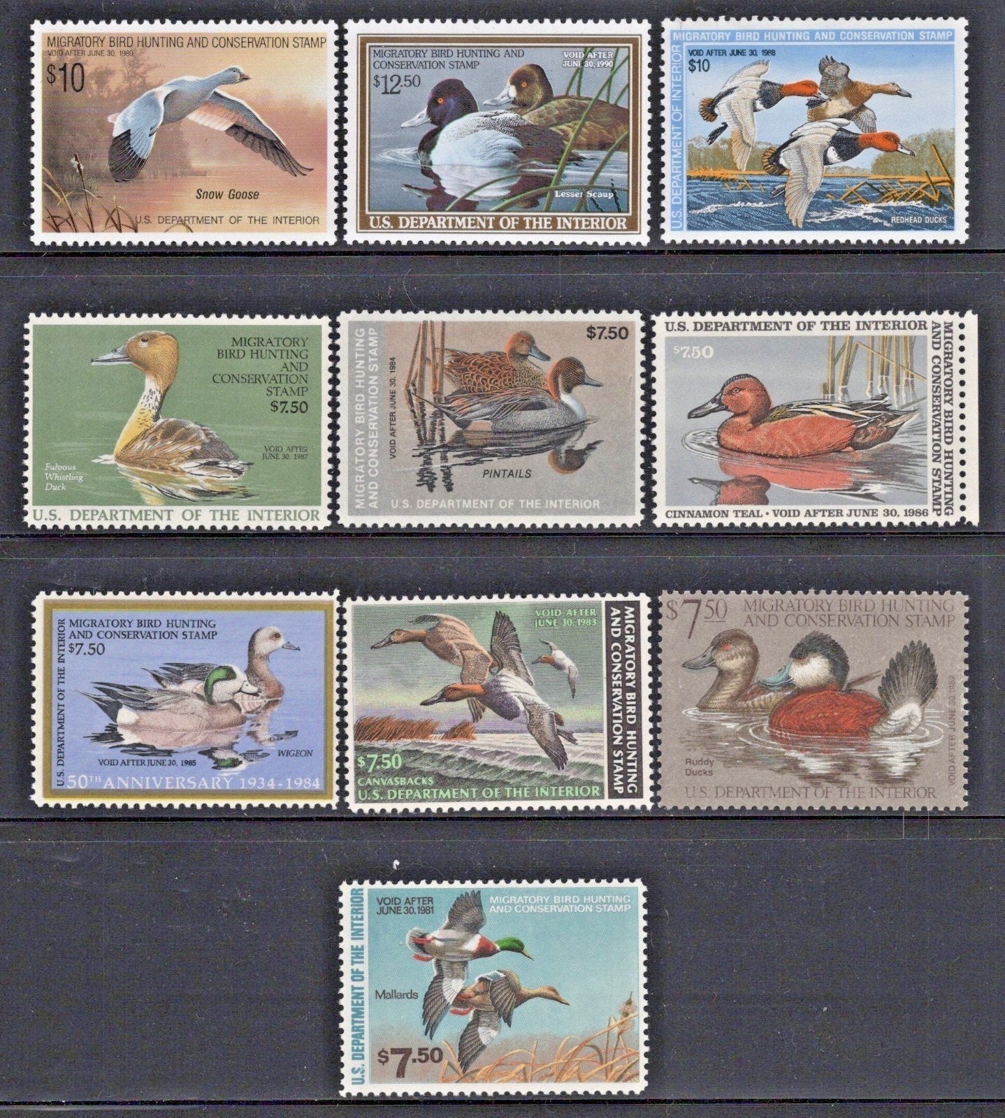 1980s Complete US RW 47-56 MNH F-VF Migratory Birds Duck Stamps ZAYIX