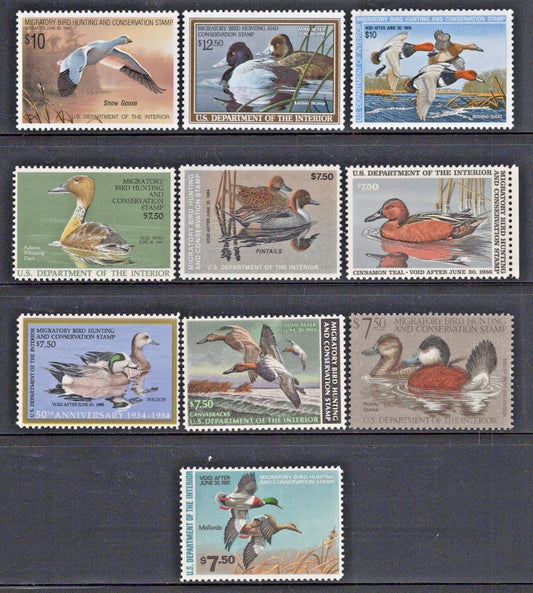 1980s Complete US RW 47-56 MNH F-VF Migratory Birds Duck Stamps ZAYIX
