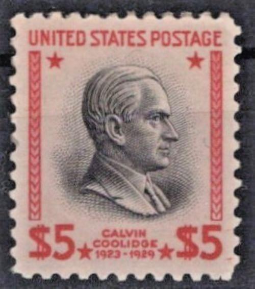 US $5 Prexie carmine & black President Calvin Coolidge Scott# 834 MH VF  ZAYIX