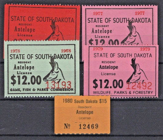 South Dakota 1975-1980 Resident Antelope Hunting Stamps SDA 17a, 20-23 MNH ZAYIX