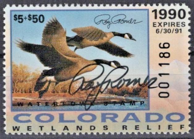 Colorado 1990 Governor Hand Signed $5+$50 Duck Stamp Cotton# CO-WGS1 MNH ZAYIX