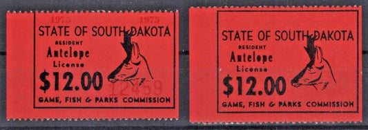 ERROR South Dakota 1975 Resident Antelope missing date & SN SD-A18a MNH VF ZAYIX