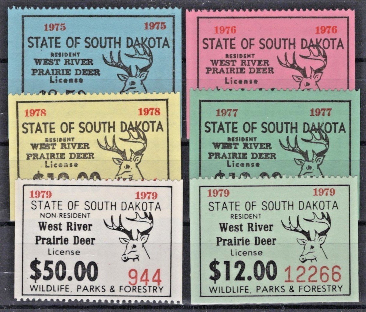 1975-79 South Dakota West River Prairie Deer License Stamp Collection ZAYIX