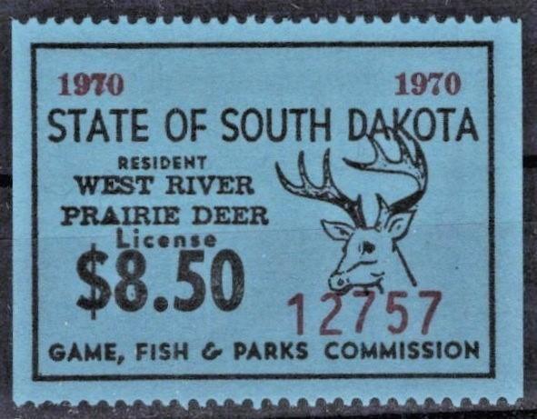 1970 South Dakota $8.50 Resident Prairie Deer License Stamp SD-DWP4 MNH VF ZAYIX