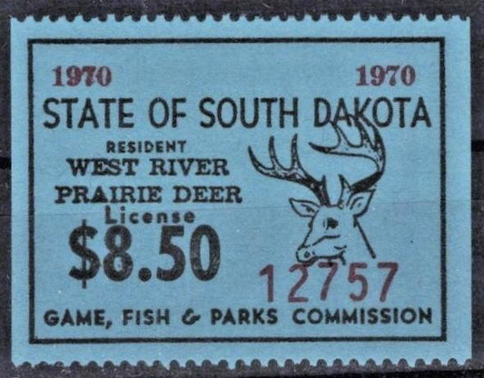 1970 South Dakota $8.50 Resident Prairie Deer License Stamp SD-DWP4 MNH VF ZAYIX