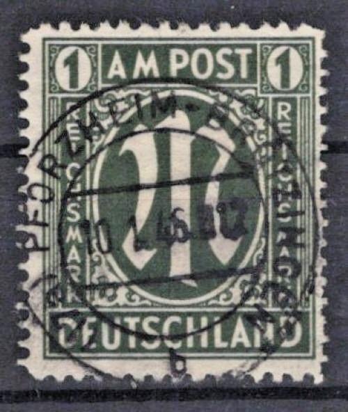 Germany 1945 1m dk olive green A.M.G. Occupation Sc# 3N20 Used ZAYIX