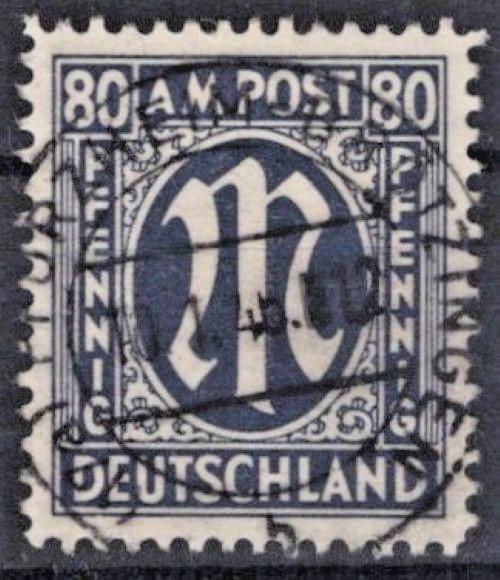 Germany 1945 80 pf blue black A.M.G. Occupation Scott# 3N19 Used ZAYIX