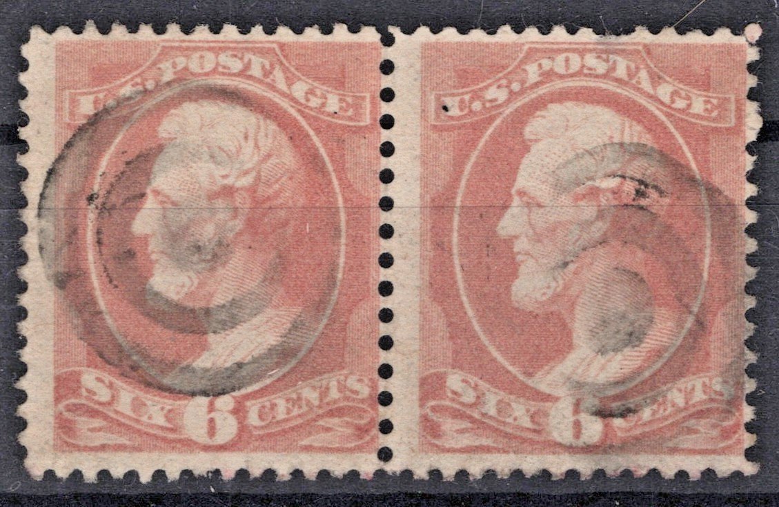 US 1881 6c rose Lincoln 208 Fine Pair Used Re-engraved American Bank Note ZAYIX