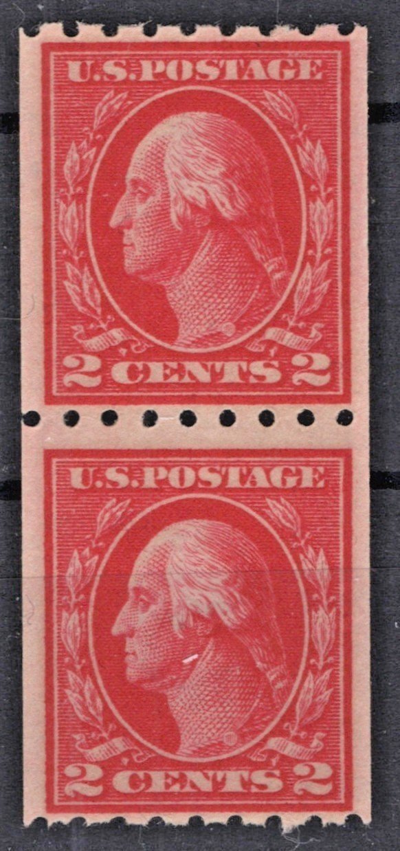 US 1912 2c Washington 411 VF Coil Pair Perf 8 1/2 MNH ZAYIX