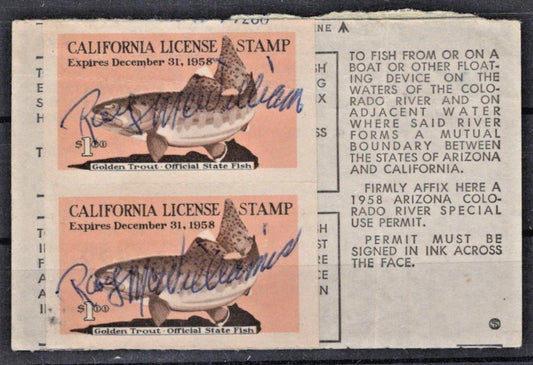 California 1958 Sport Fishing License (Partial) Stamps Cotton# CA-F1 Used ZAYIX