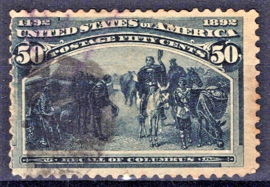 US 1893 50c Columbian Exposition, slate blue, Scott# 240 Fine Used, fault ZAYIX