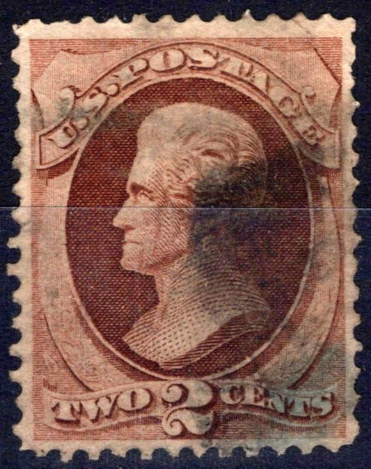 US 1870 2c red brown Jackson National Bank Note No Grill Sc# 146 VF Used ZAYIX