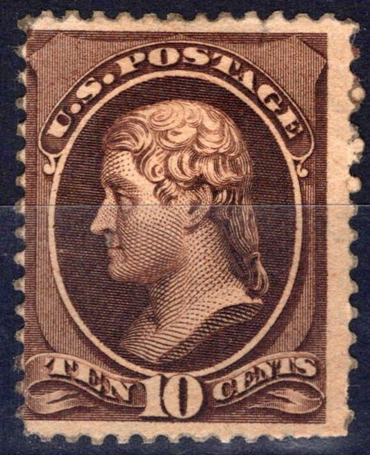 US 1882 10c brown Jefferson American Bank Note Co Scott# 209 MNG Fine ZAYIX