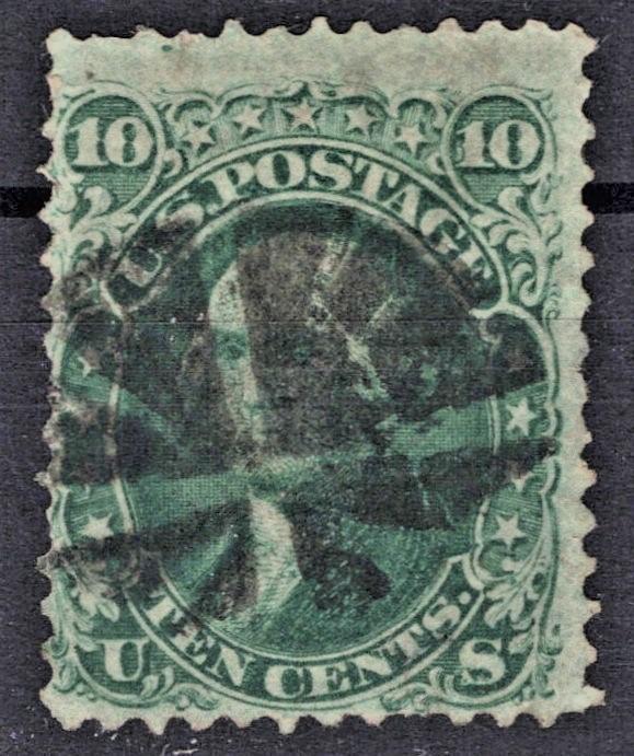 US 1868 10c yellow green Washington NBN F Grill Scott# 96 Used Fine ZAYIX