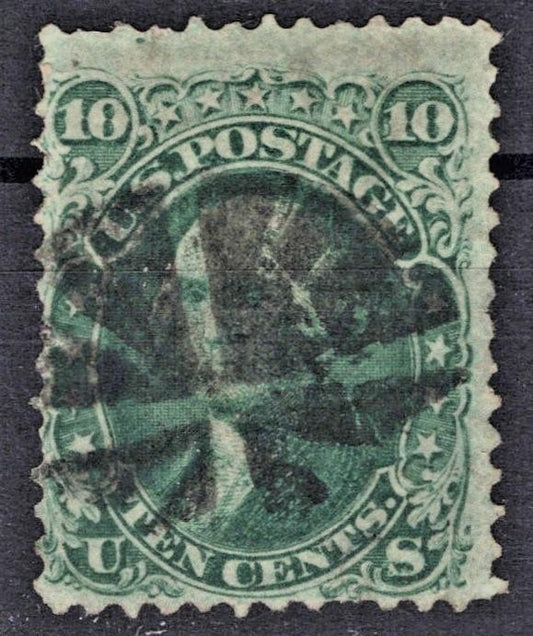 US 1868 10c yellow green Washington NBN F Grill Scott# 96 Used Fine ZAYIX