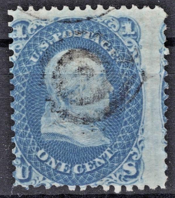 US 1868 1c blue Franklin E Grill National Bank Note Co Scott# 86 Used Fine ZAYIX
