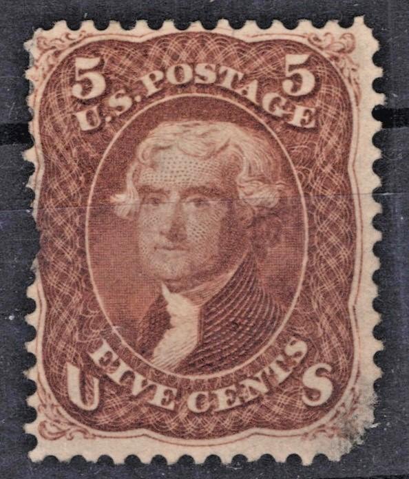 US 1862 5c red brown Jefferson National Bank Note Scott# 75 MH F-VF ZAYIX