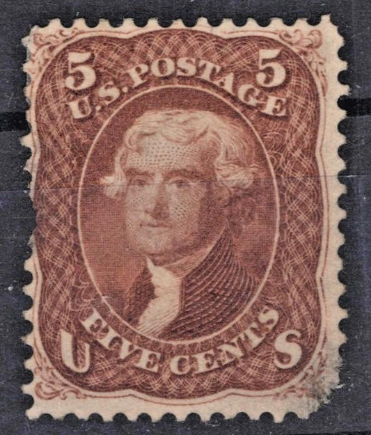 US 1862 5c red brown Jefferson National Bank Note Scott# 75 MH F-VF ZAYIX