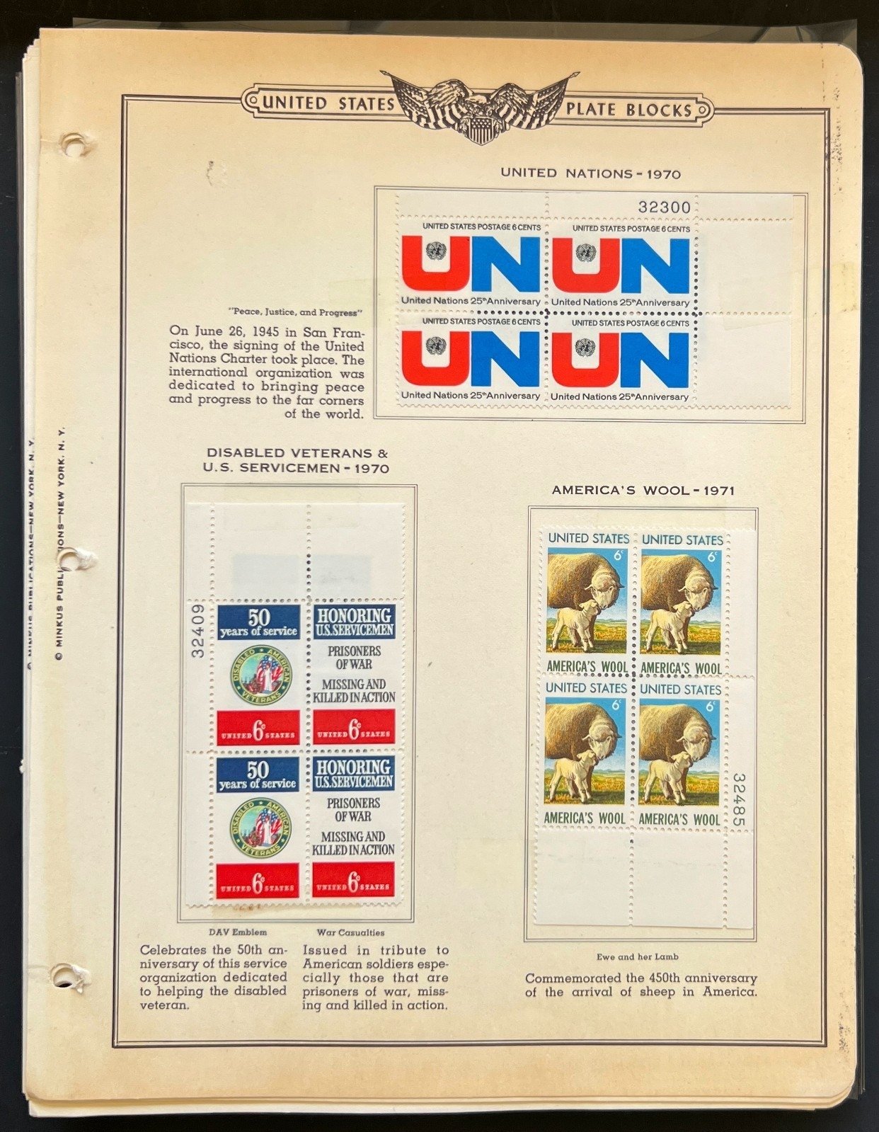United States Plate Block Stamp Collection On Album Pages Used ZAYIX