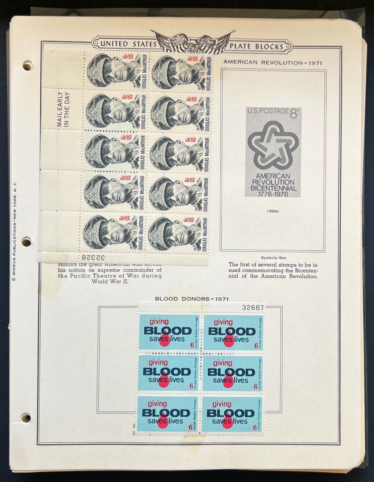 United States Plate Block Stamp Collection On Album Pages Used ZAYIX