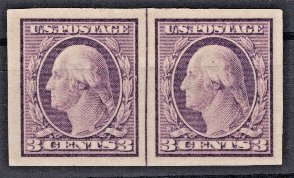 US 1916 3c Washington FP Center Line Inperf Pair Unwmk Sc# 483 MH VF ZAYIX