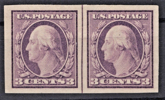 US 1916 3c Washington FP Center Line Inperf Pair Unwmk Sc# 483 MH VF ZAYIX